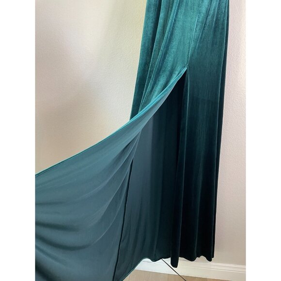 NEW AFTER SIX Small Cap Sleeve Velvet Maxi Dress Pockets Evergreen Gown - Picture 7 of 12